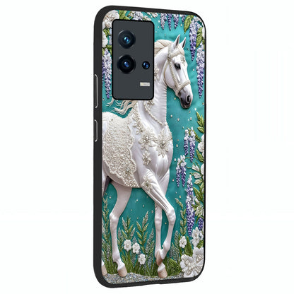 Majestic Floral Stallion Glass Case upright view showcasing dramatic horse artwork with decorative floral theme.