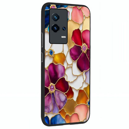 Marble Flower Pattern Glass Case upright view showcasing decorative marble flower artwork with refined style.