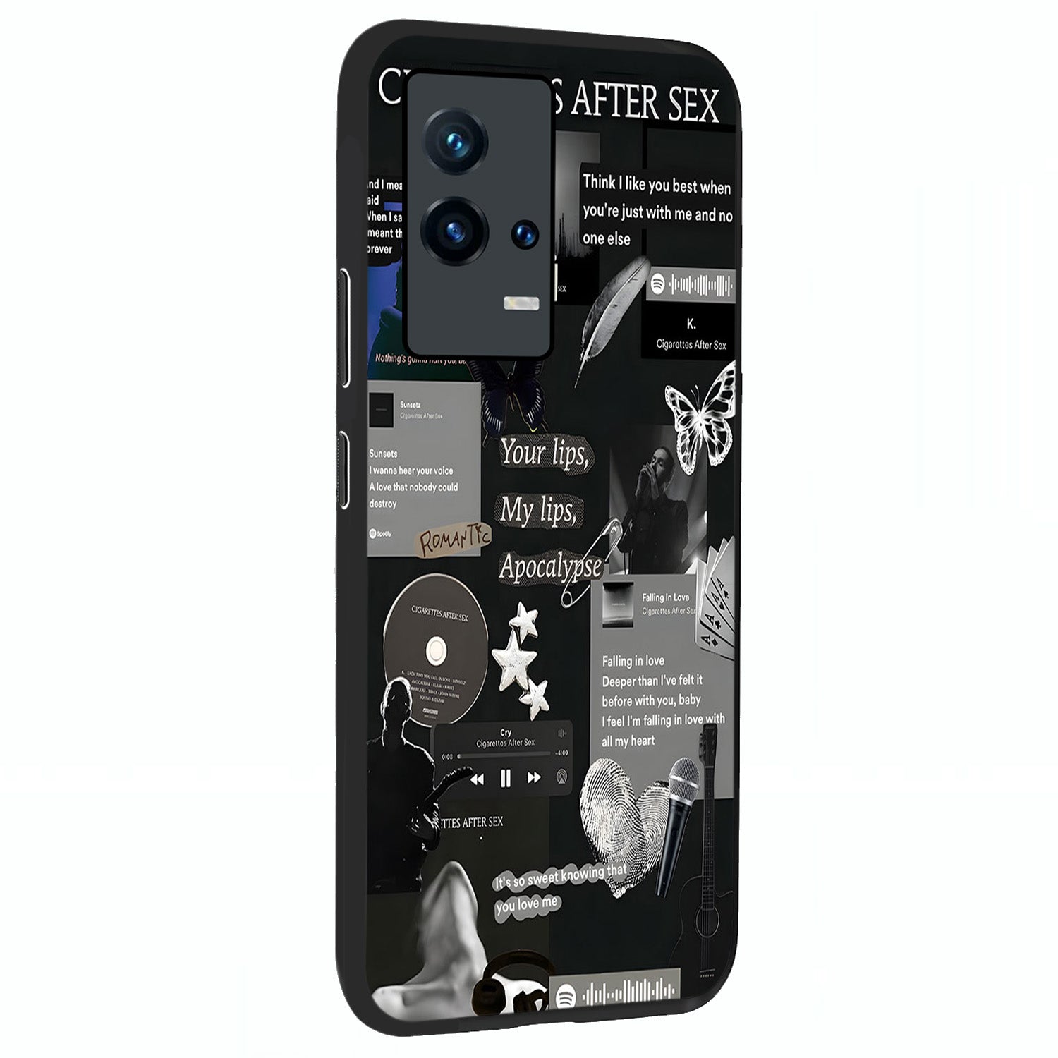 Midnight Love Echo Glass Case upright view showcasing expressive romantic artwork with dreamy midnight theme.