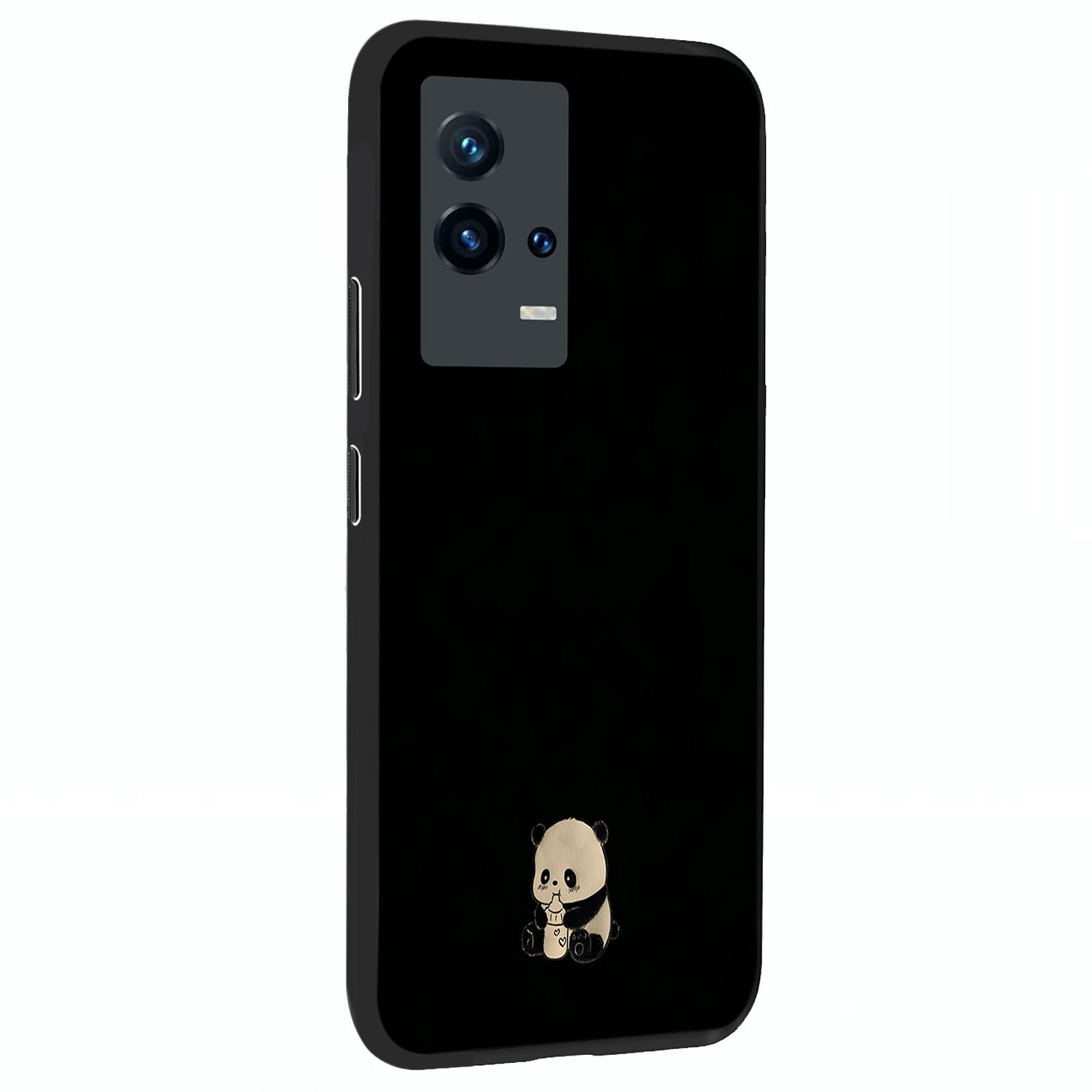 Midnight Panda Love Glass Case upright view showcasing charming panda artwork with playful romantic theme.
