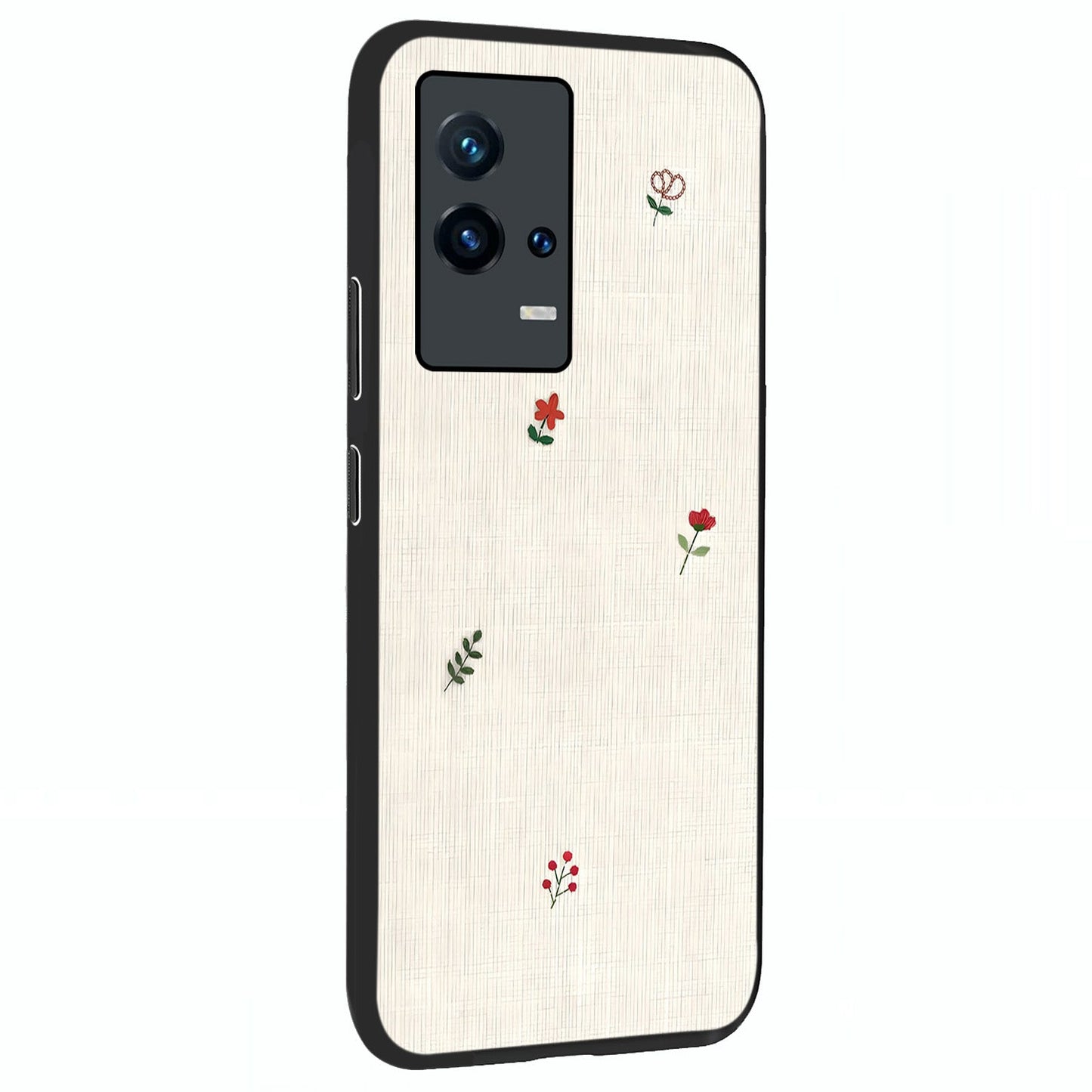 Minimalistic Blue With White Flower Pattern Glass Case upright view showcasing clean white flower artwork with calming blue theme.