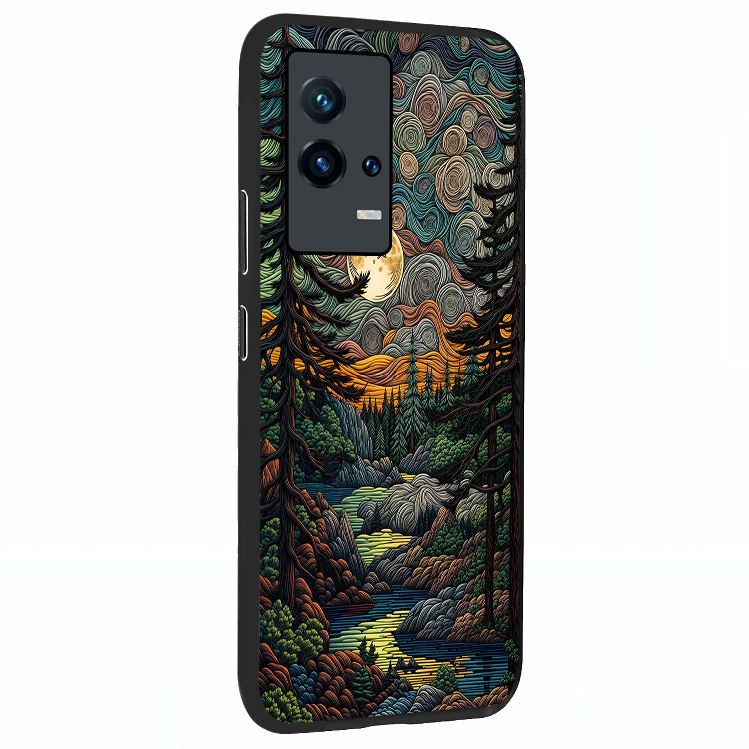 Moonlight Forest Dream Glass Case upright view showcasing magical forest artwork with calm night theme.