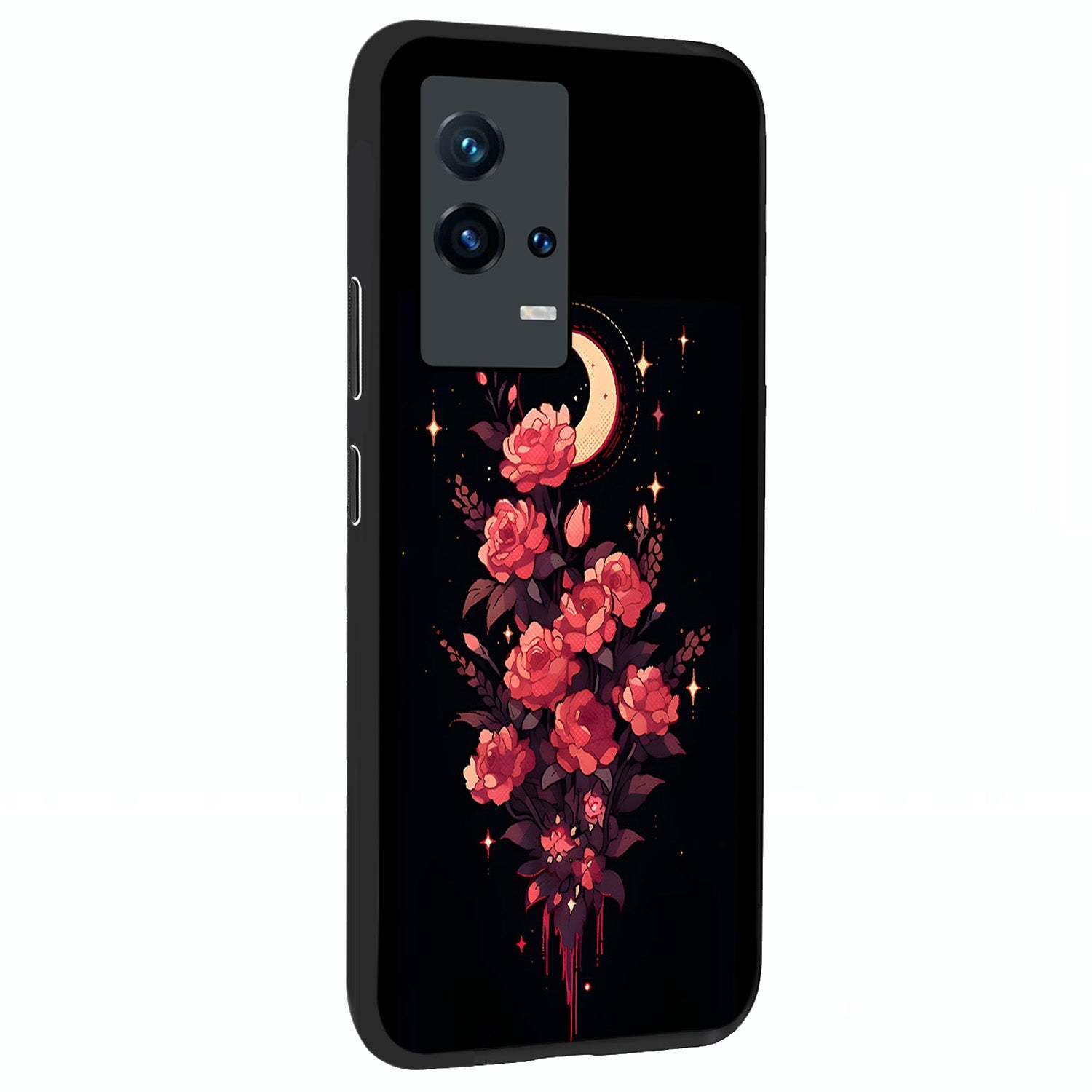 Moonlit Floral Elegance Glass Case upright view showcasing delicate floral artwork with refined night inspired theme.