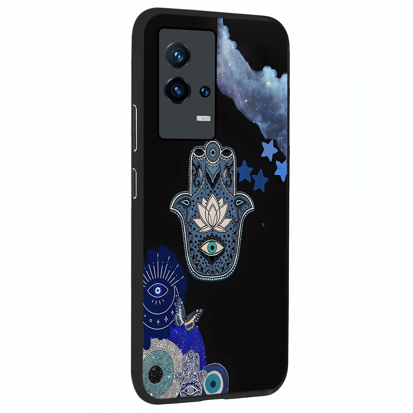Mystic Hand Aura Glass Case upright view showcasing symbolic hand artwork with mystical energy theme.