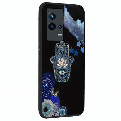 Mystic Hand Aura Glass Case upright view showcasing symbolic hand artwork with mystical energy theme.