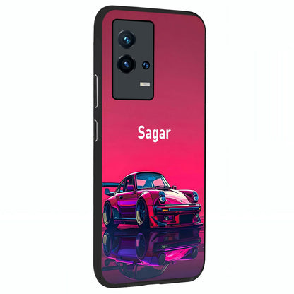 Neon Pink Porsche Glass Case upright view showcasing vibrant sports car artwork with bold automotive theme.