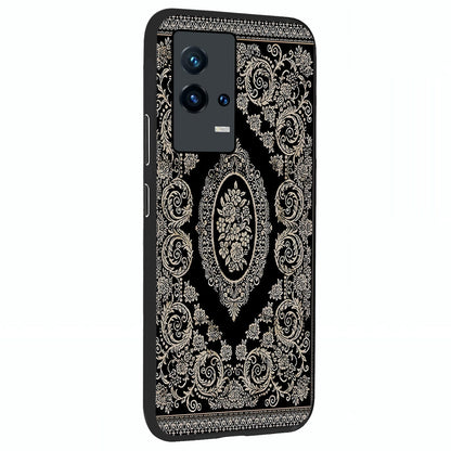 Noir Bloom Elegance Glass Case upright view showcasing graceful floral artwork with luxurious dark theme.