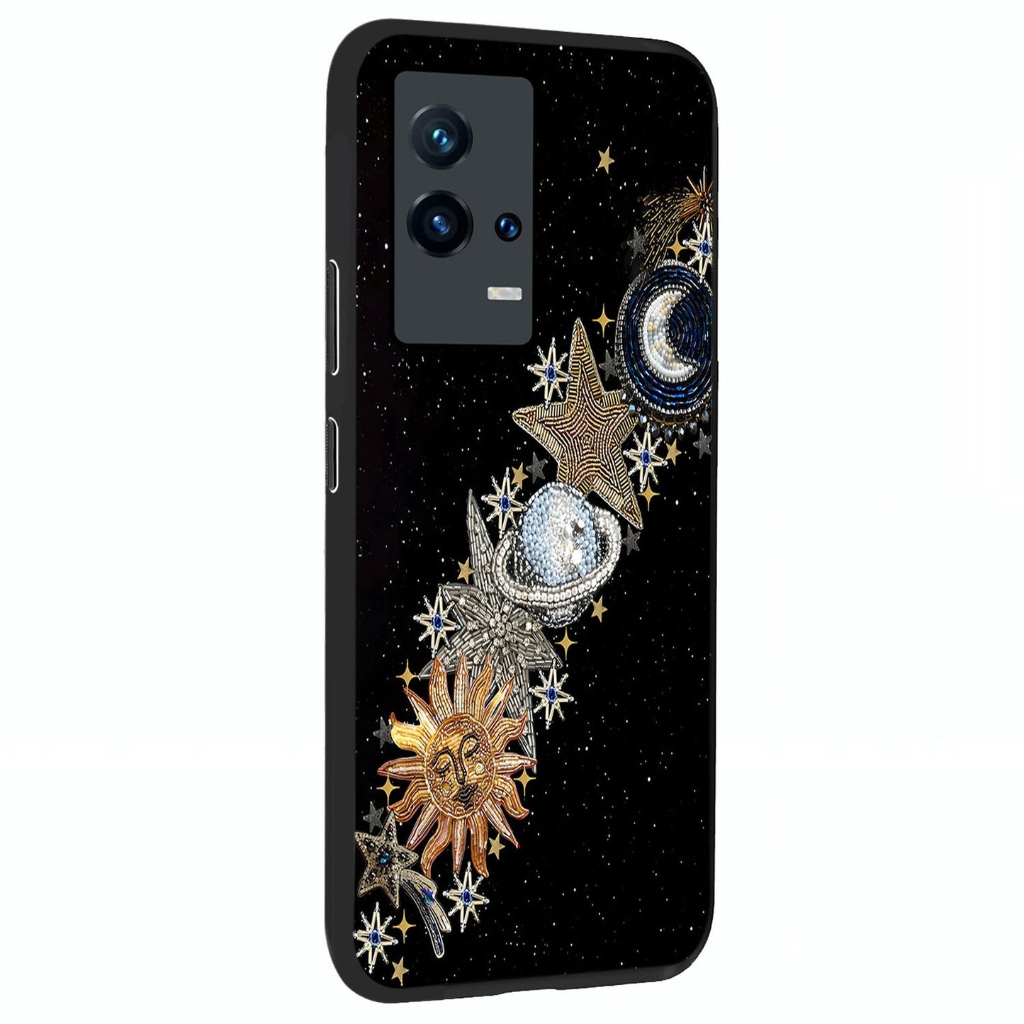 Pearls Universe Object Glass Case upright view showcasing decorative pearl themed artwork with cosmic elegance.