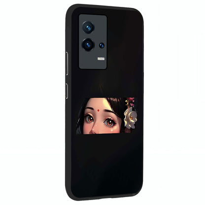 Radha Divine Embrace Glass Case upright view showcasing sacred Radha themed artwork with peaceful devotional style.