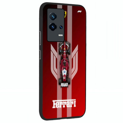 Red Ferrari F1 Vertical Glass Case upright view showcasing powerful Formula car artwork with dynamic motorsport theme.