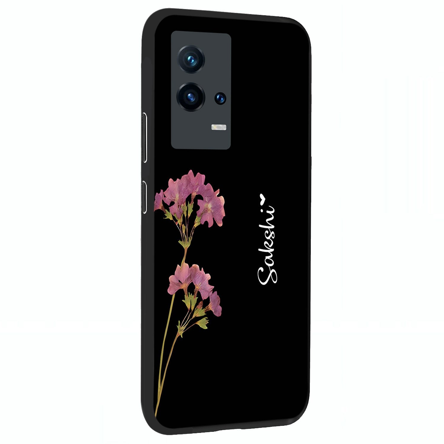 Riching Lavender Flower Custom Name Glass Case upright view showcasing elegant lavender floral artwork with personalized aesthetic.