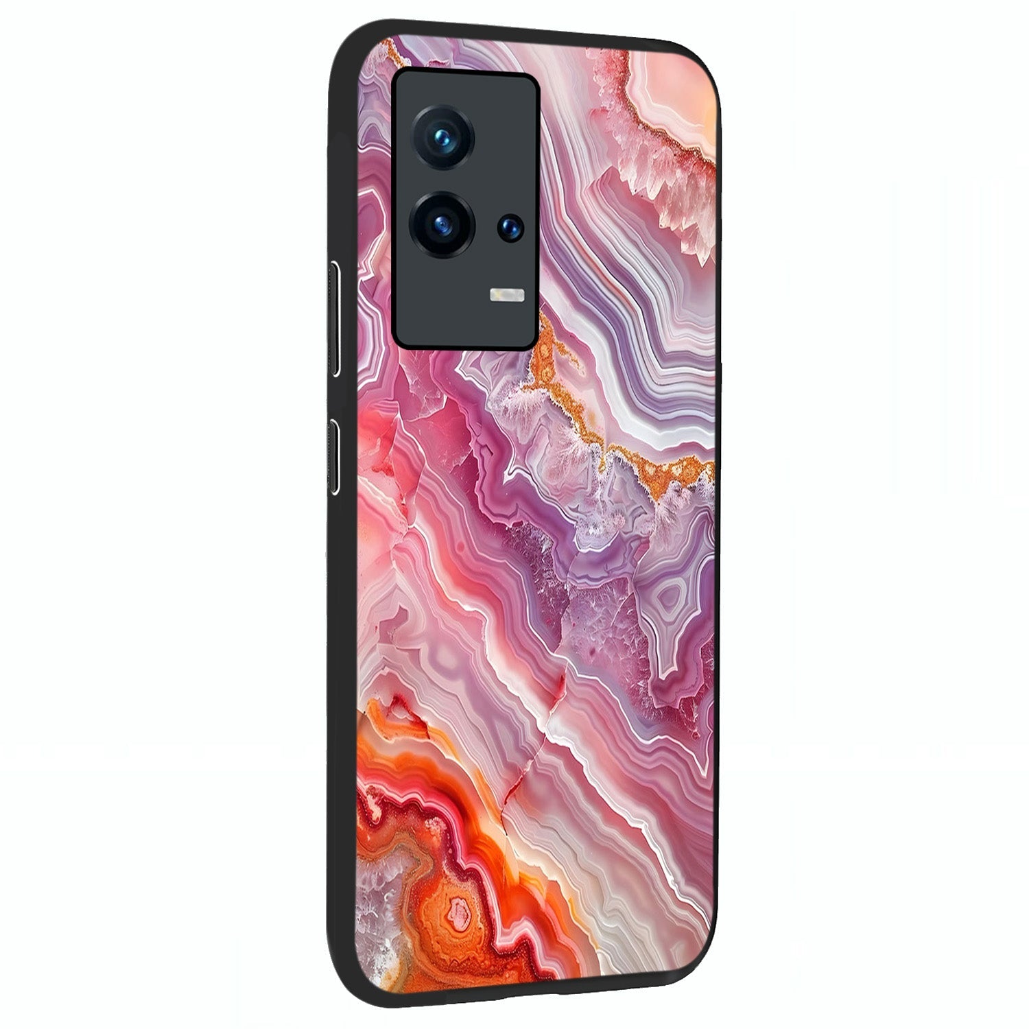 Rose Quartz Marble Glass Case upright view showcasing decorative marble artwork with luxurious pastel theme.