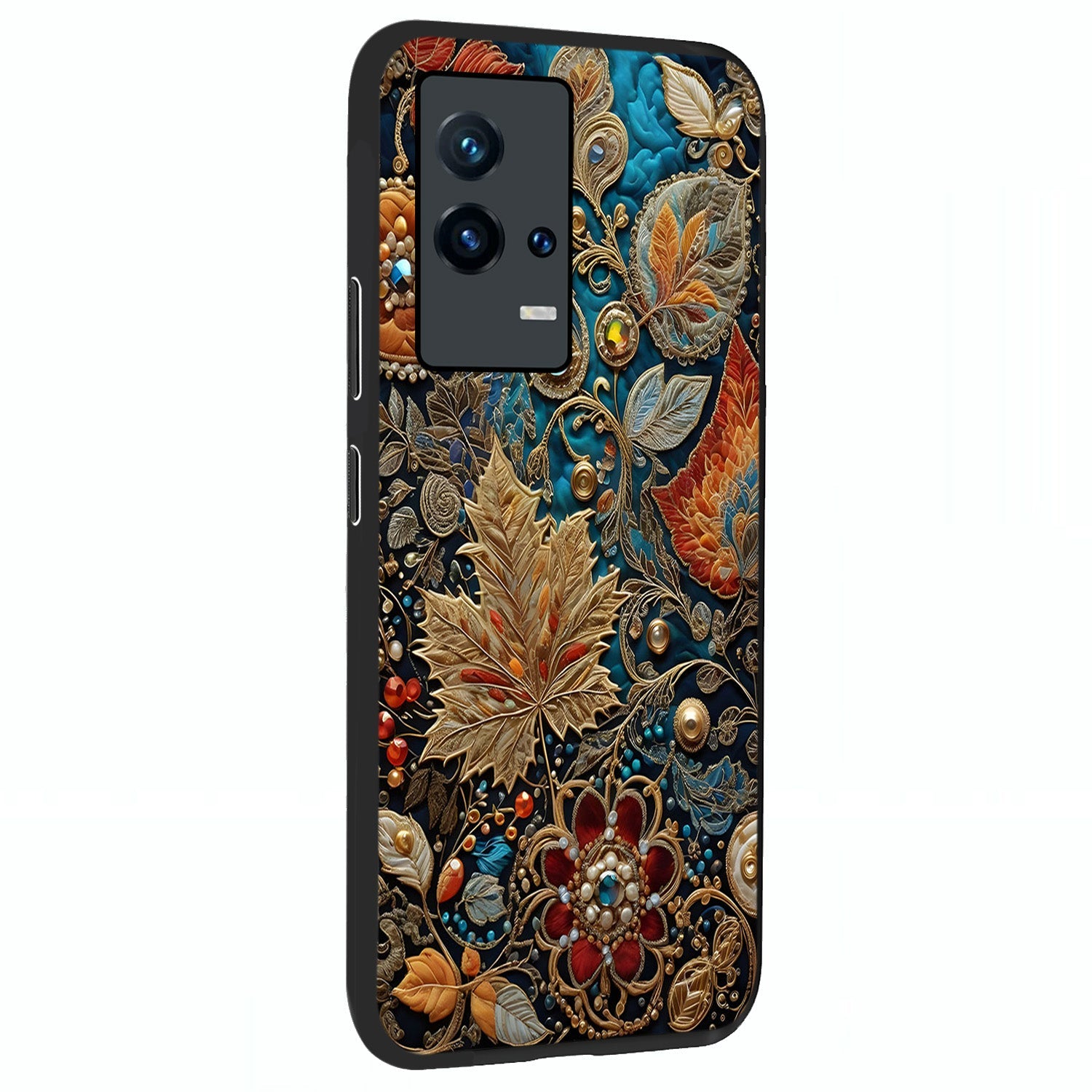 Royal Jewel Garden Glass Case upright view showcasing rich floral artwork with luxurious garden theme.