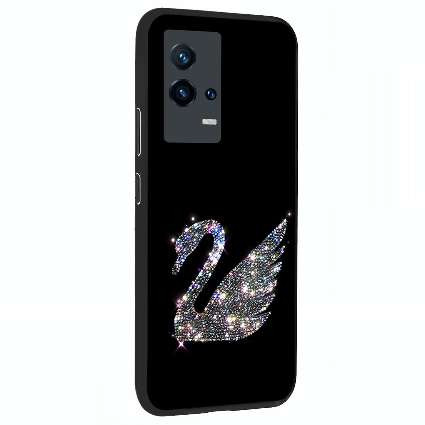 Starlit Swan Grace Glass Case upright view showcasing beautiful swan artwork with peaceful night themed design.