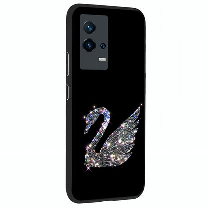 Starlit Swan Grace Glass Case upright view showcasing beautiful swan artwork with peaceful night themed design.