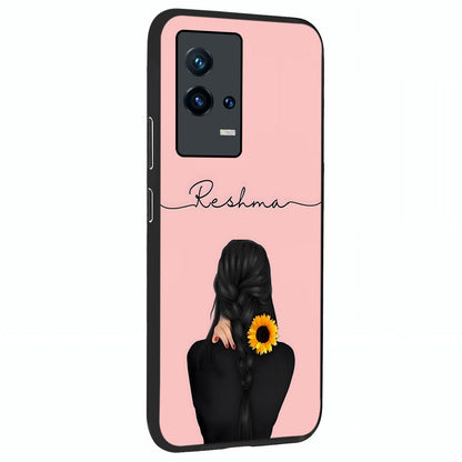 Sunflower Braid Beauty With Custom Name Glass Case upright view showcasing bright sunflower artwork with personalized floral aesthetic.