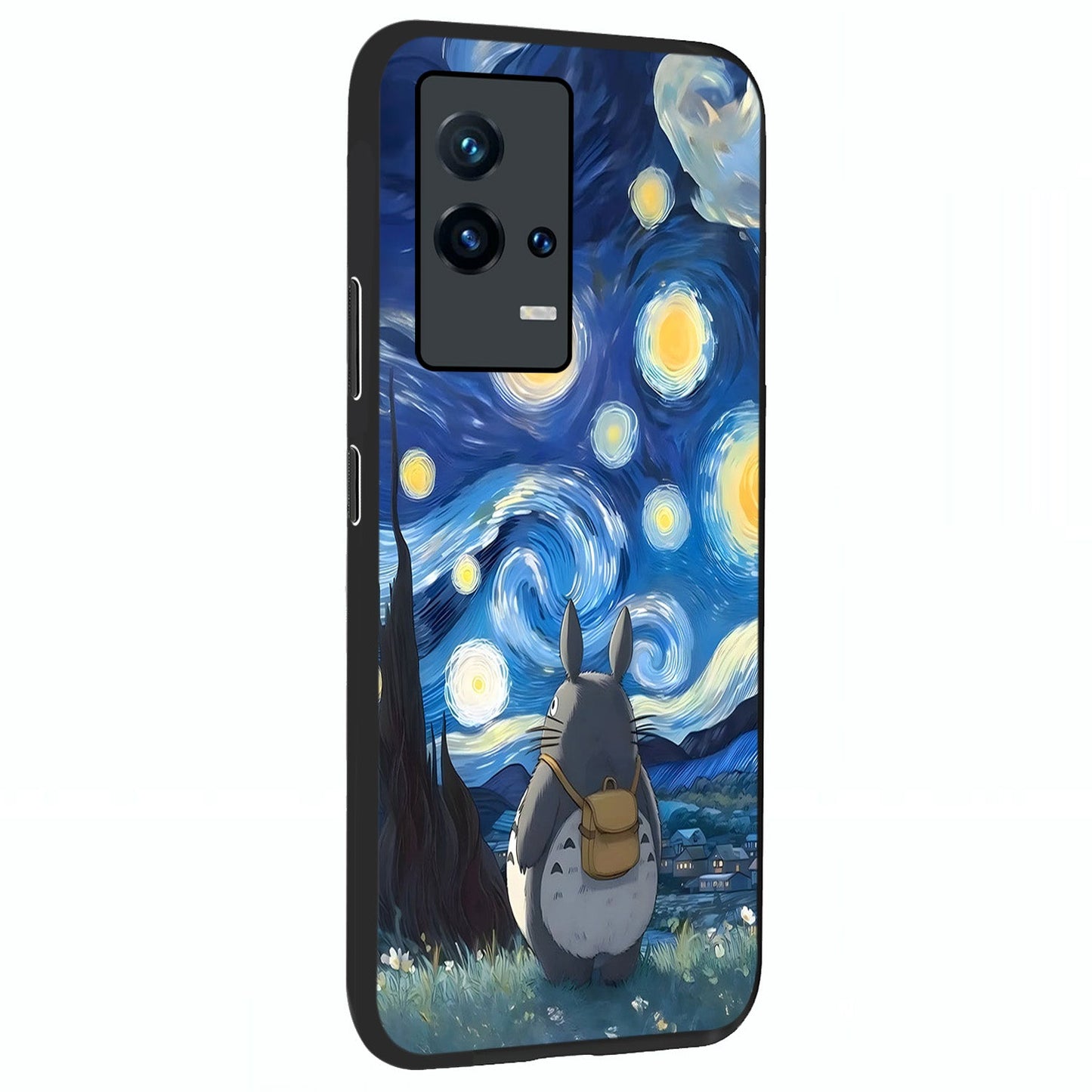 Totoro In Van Gogh Art Glass Case upright view showcasing creative character artwork with painterly artistic theme.