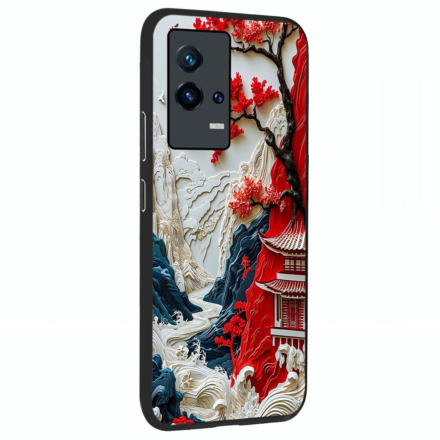 Whispers Of Sakura Waves Glass Case upright view showcasing delicate cherry blossom artwork with elegant nature theme.