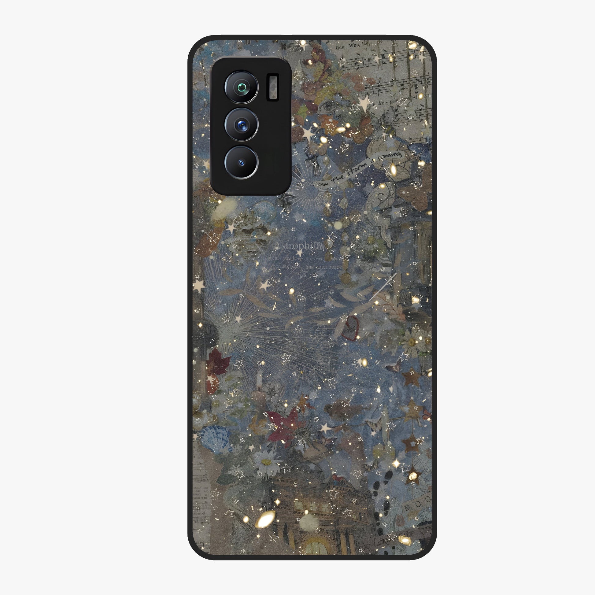 Aesthetic Astrolophia Glass Case showing flat back view with dreamy aesthetic design and glossy glass finish.