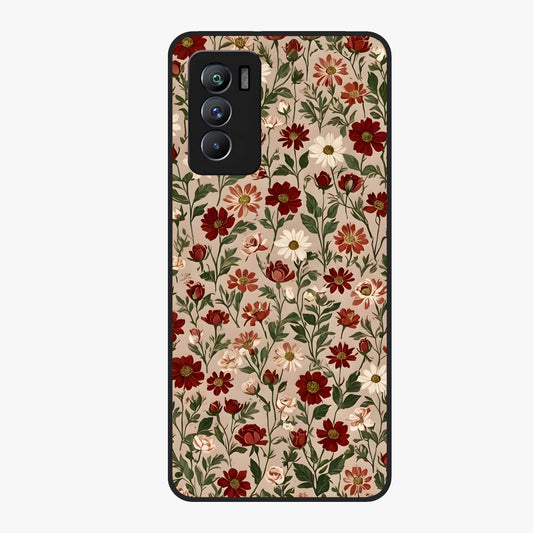 Biege Flower With Leaf Glass Case showing flat back view with soft beige floral artwork and glossy glass finish.