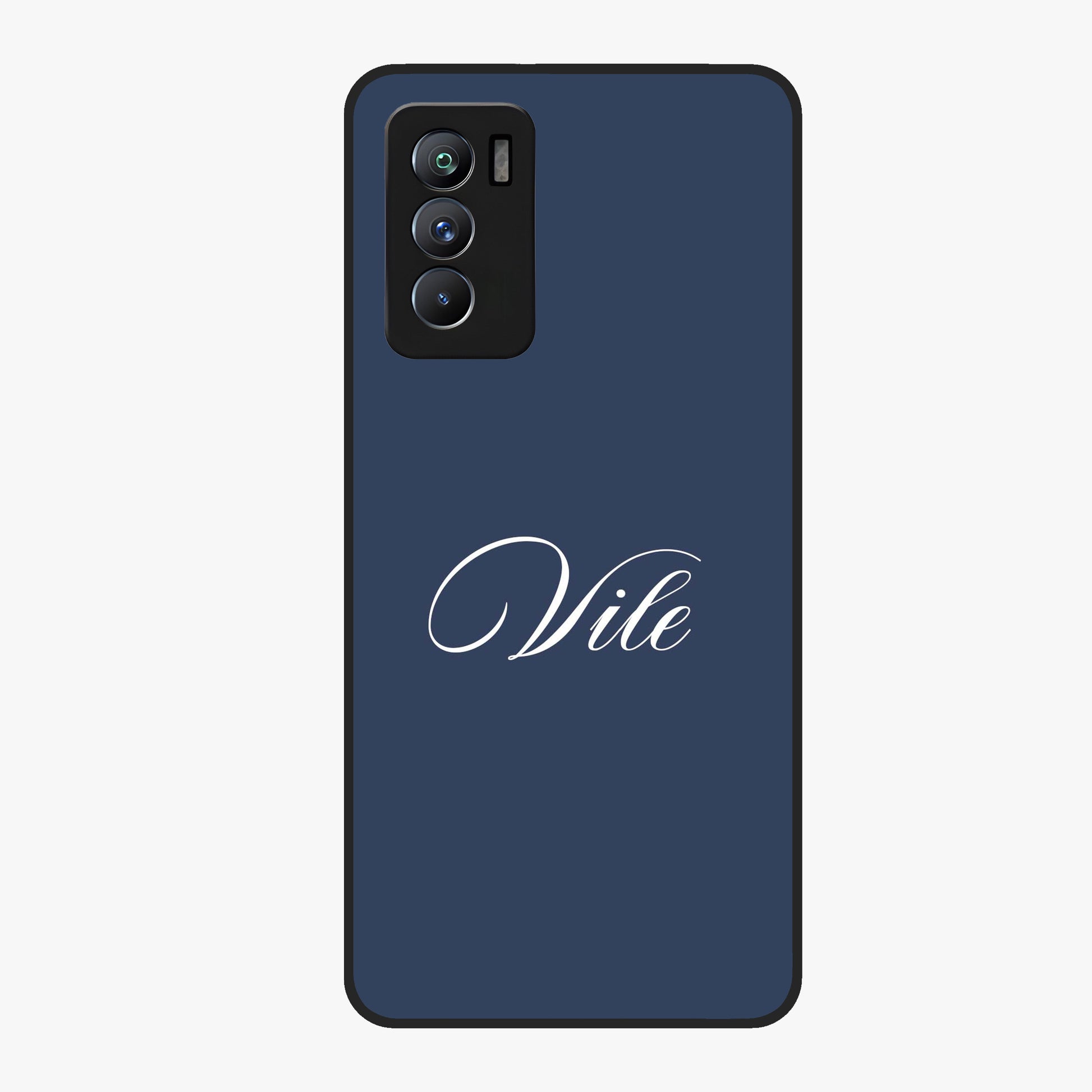 Blue Background Personalized Custom Name Glass Case showing flat back view with minimal blue background and custom name design.