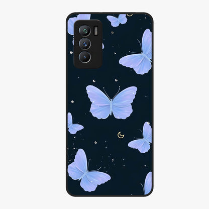 Butterfly With Stars Pattern Glass Case showing flat back view with butterfly and star pattern artwork and glossy glass finish.