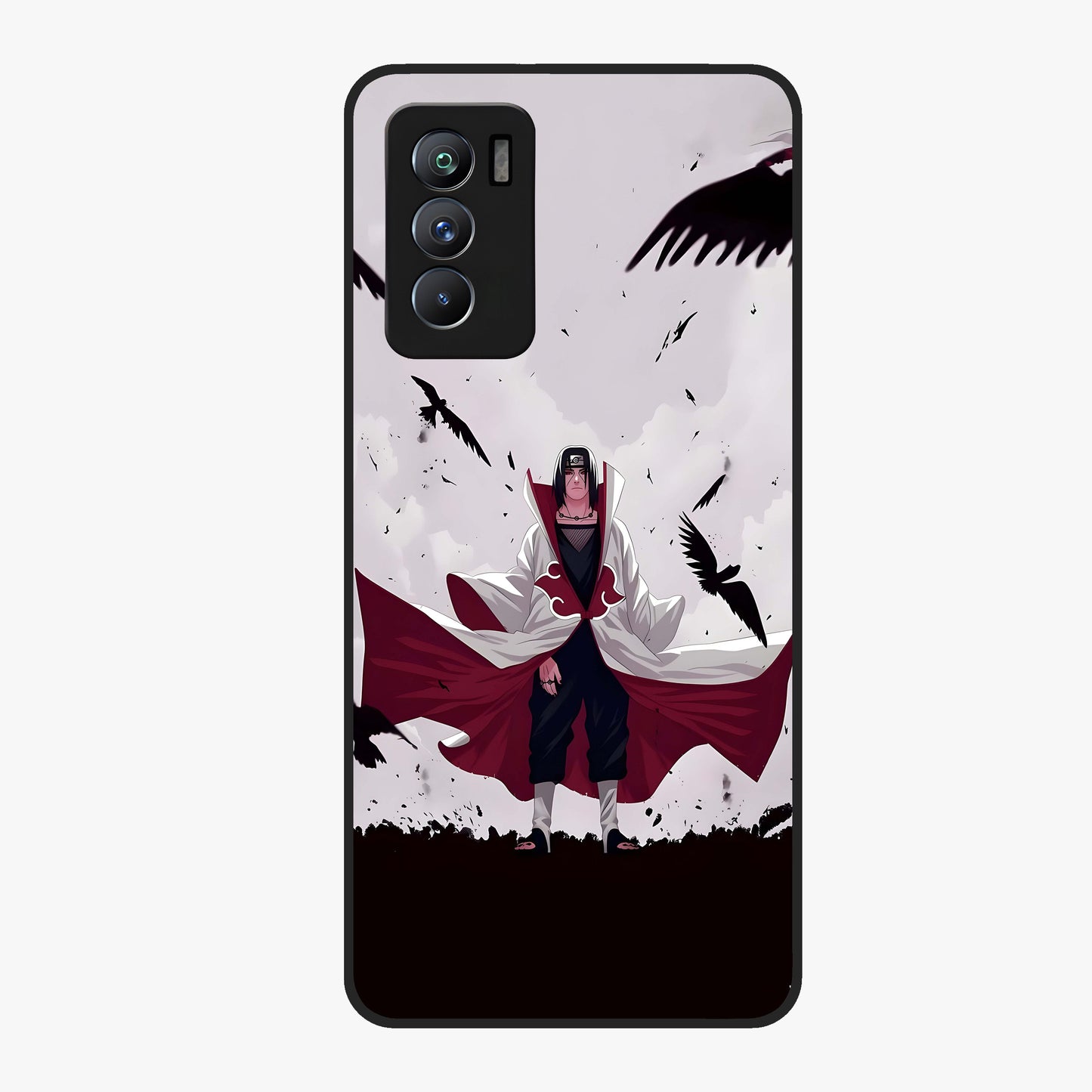 Crimson Crow Ascension Glass Case showing flat back view with mystical crow artwork and glossy glass finish.