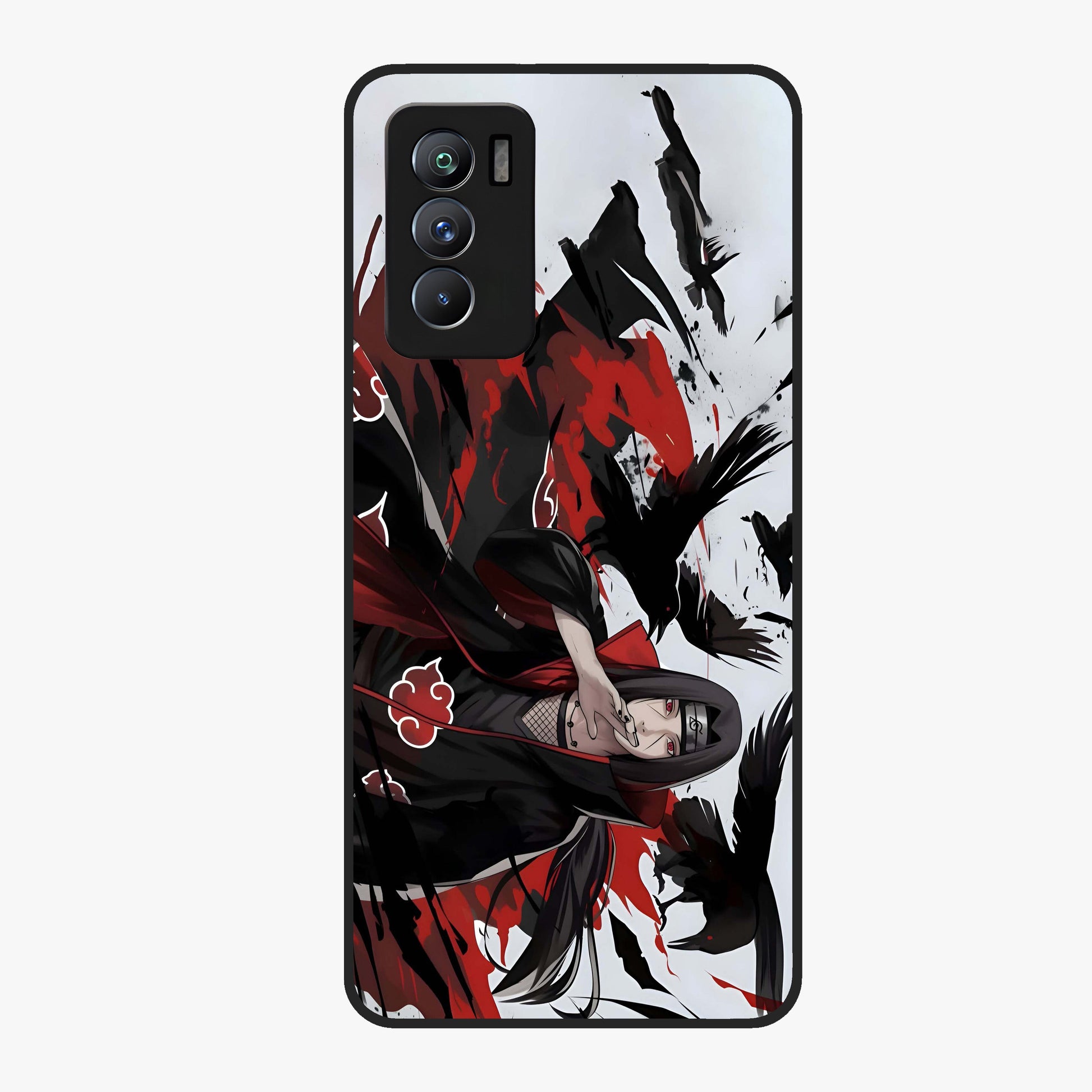 Crimson Crow Illusion Glass Case showing flat back view with artistic crow illusion artwork and glossy glass finish.