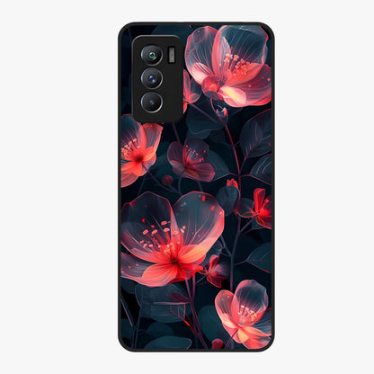 Dark Shade of Flower Glass Case showing flat back view with elegant dark floral artwork and glossy glass finish.