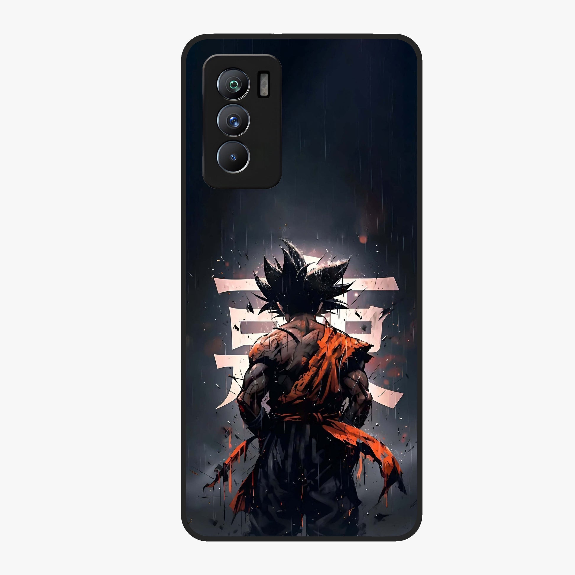 Dark Warrior In Rain Glass Case showing flat back view with warrior artwork in rainy atmosphere and glossy glass finish.