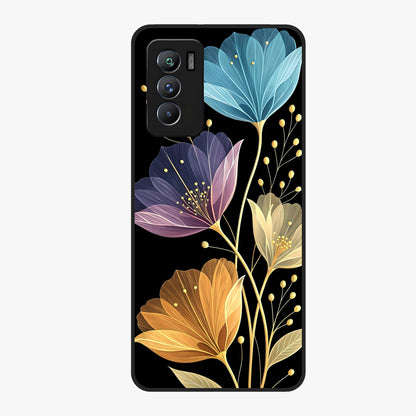 Delicate Multicolor Flowers Glass Case showing flat back view with vibrant floral artwork and glossy glass finish.