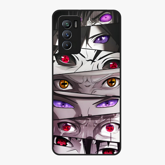 Eyes of Destiny Glass Case showing flat back view with striking eye themed artwork and glossy glass finish.