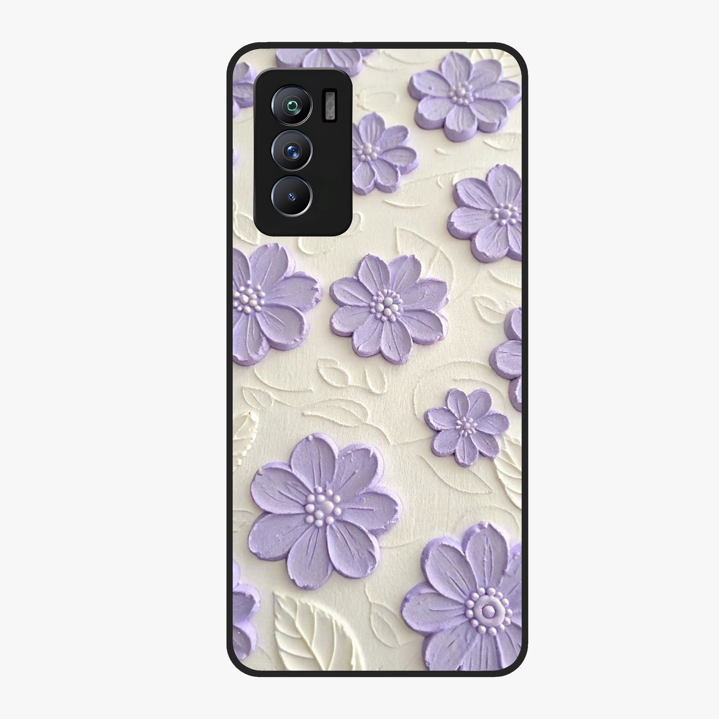 Floral Wall Art With Purple Flowers Glass Case showing flat back view with purple flower artwork and glossy glass finish.