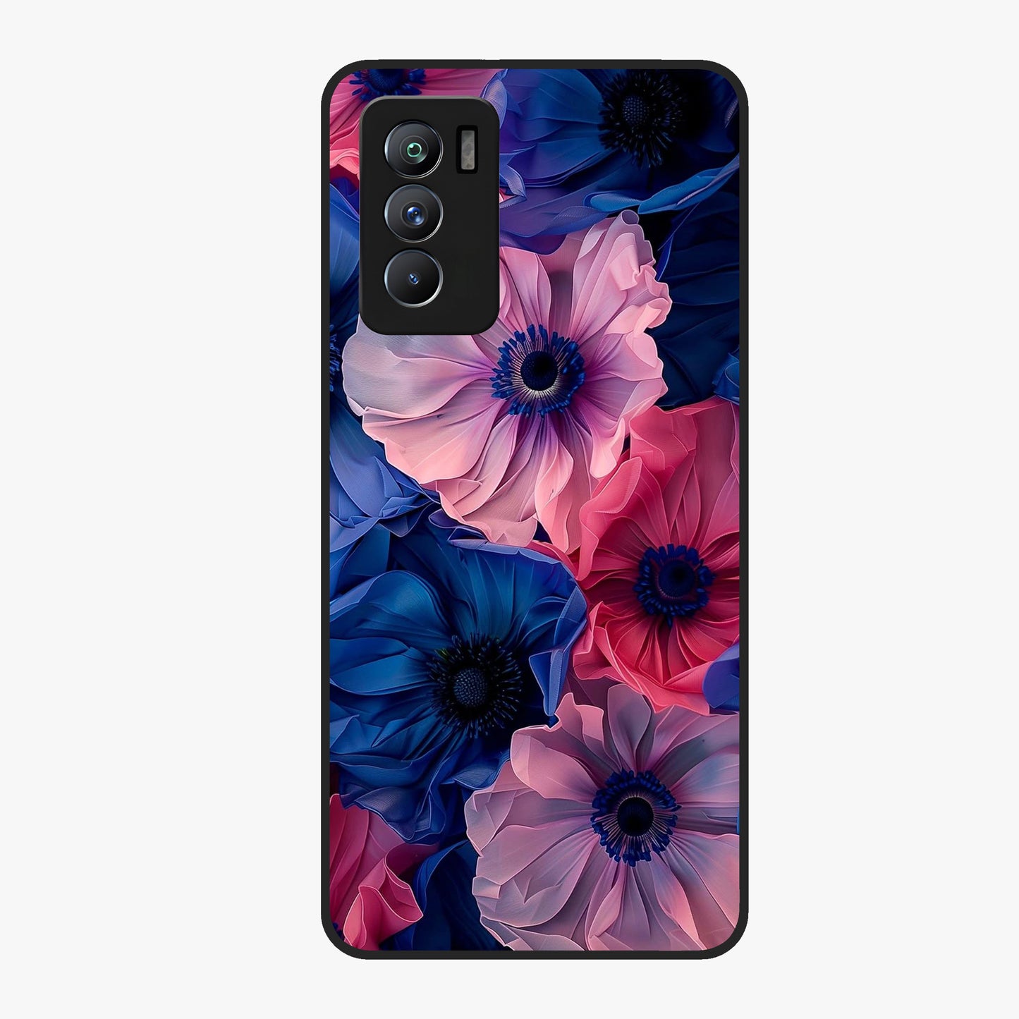 Flower Paper Art Pattern Glass Case showing flat back view with paper cut style floral artwork and glossy glass finish.