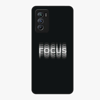 Focus Mode On Glass Case showing flat back view with bold motivational typography design and glossy glass finish.