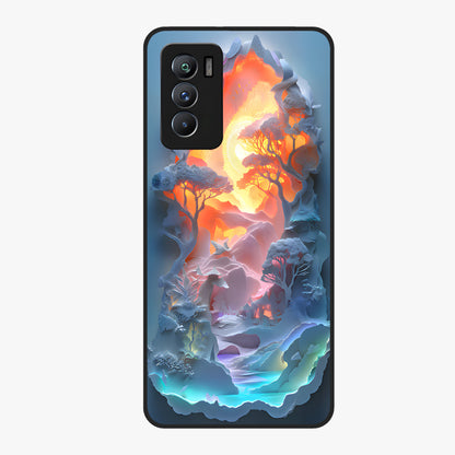 Glow Forest Portal Glass Case showing flat back view with glowing forest portal artwork and glossy glass finish.