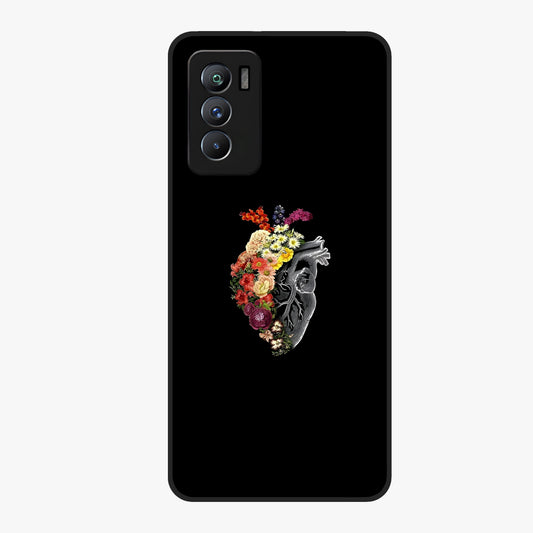 Heart With Flowers Glass Case showing flat back view with heart shaped floral artwork and glossy glass finish.