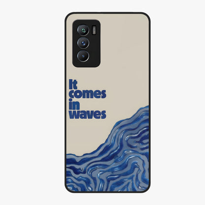 It Comes In Waves Quote Glass Case showing flat back view with inspirational wave themed quote artwork and glossy glass finish.