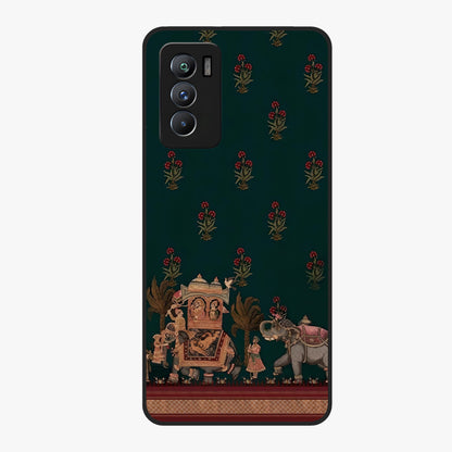 Macmerise Glass Case showing flat back view with stylish modern artwork and glossy glass finish.