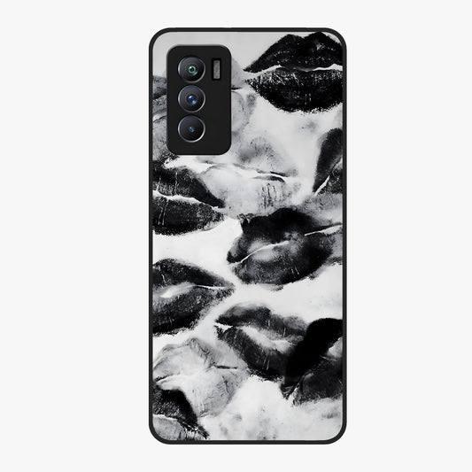 Midnight Kiss Marks Glass Case showing flat back view with lipstick kiss mark artwork and glossy glass finish.