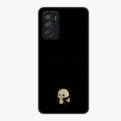 Midnight Panda Love Glass Case showing flat back view with cute panda themed artwork and glossy glass finish.