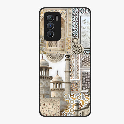 Mughal Marble Legacy Glass Case showing flat back view with intricate Mughal inspired marble pattern and glossy glass finish.