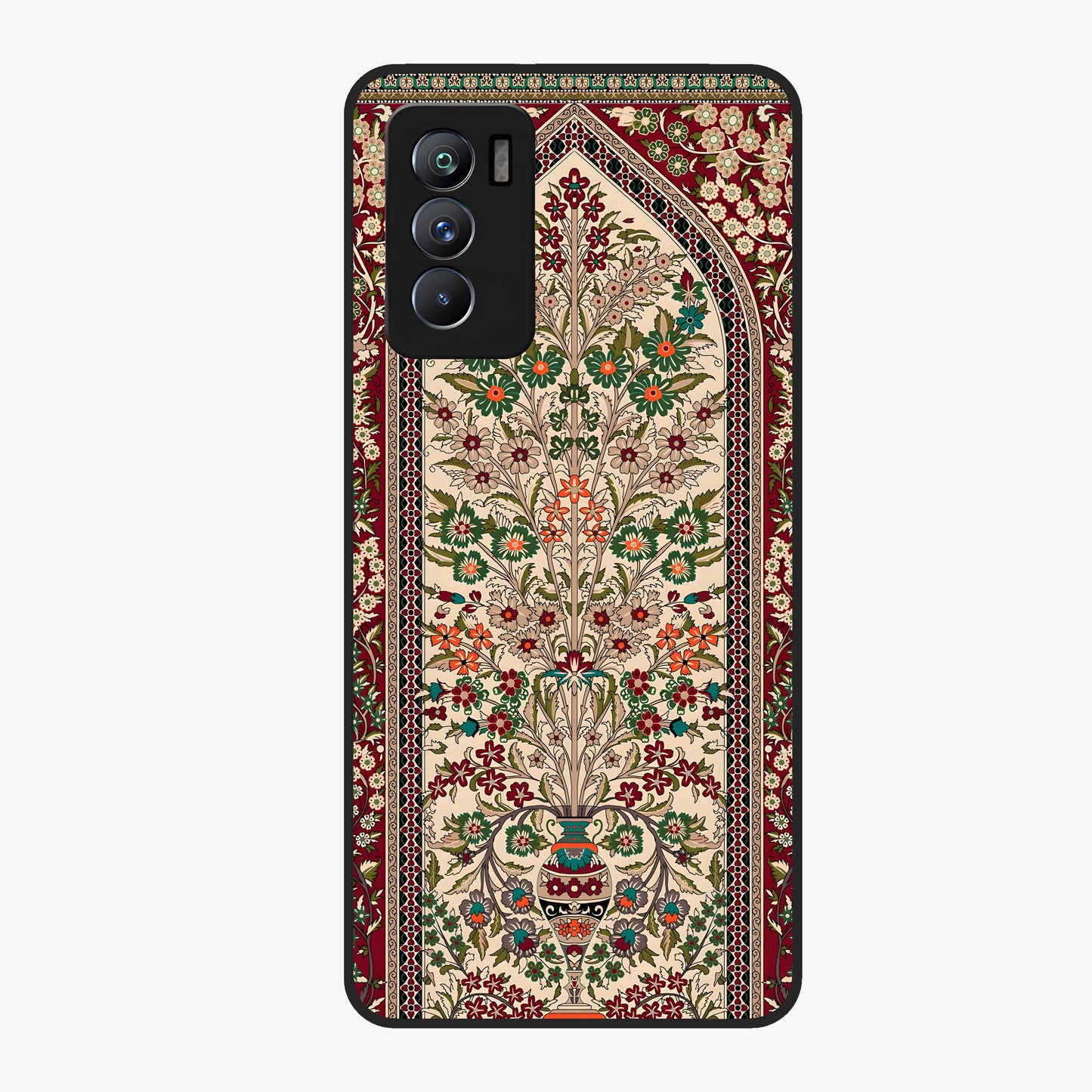 Persian Inspired Glass Case showing flat back view with ornate Persian style pattern artwork and glossy glass finish.