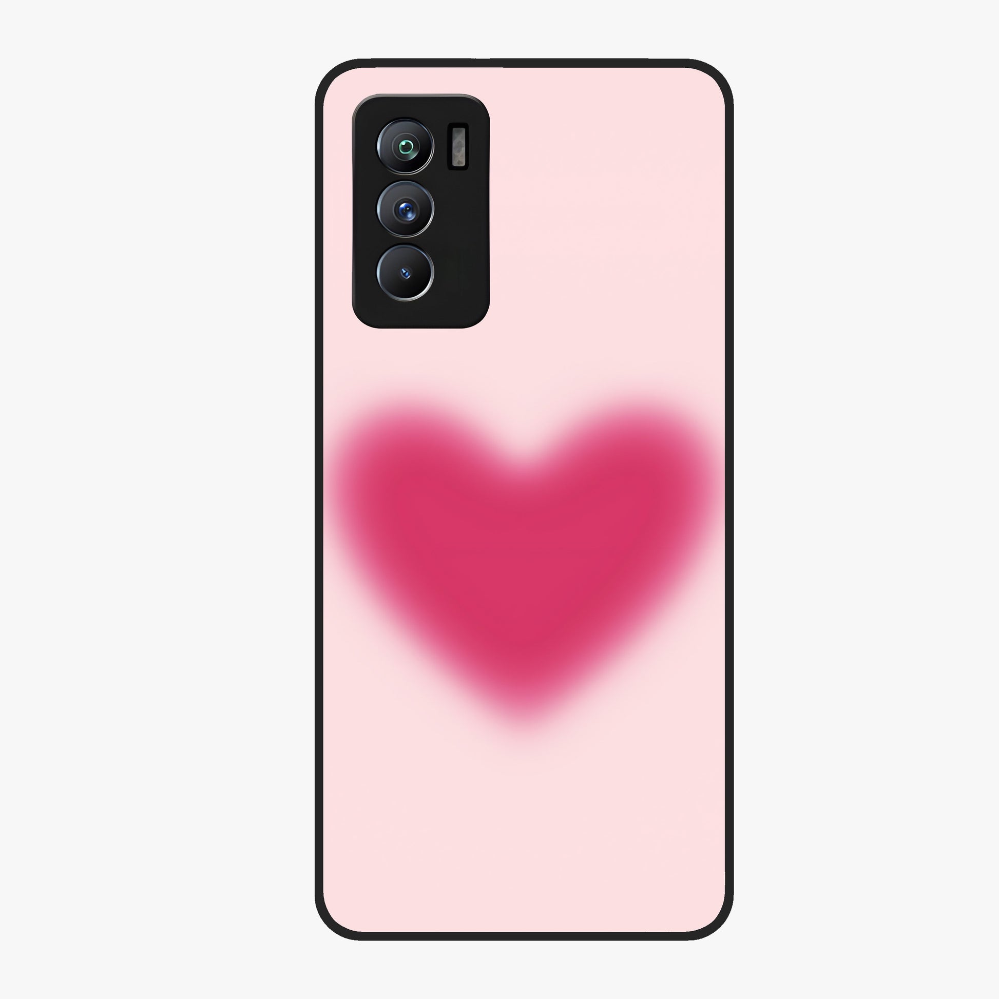 Pink Aura Heart Glass Case showing flat back view with glowing heart artwork and glossy glass finish.