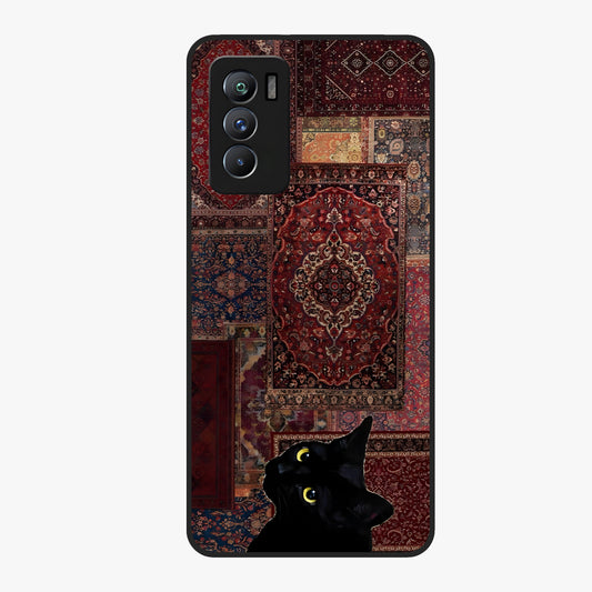 Regal Magic Cat Apple Glass Case showing flat back view with magical cat artwork holding apple and glossy glass finish.