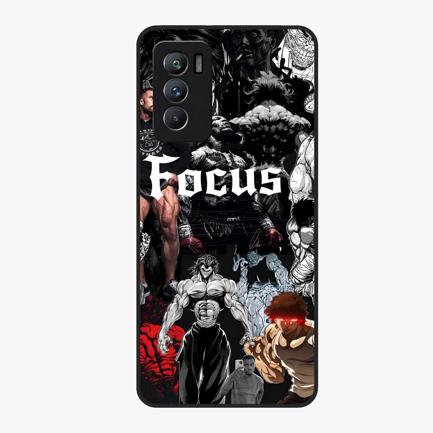 Relentless Power Focus Glass Case showing flat back view with motivational typography artwork and glossy glass finish.