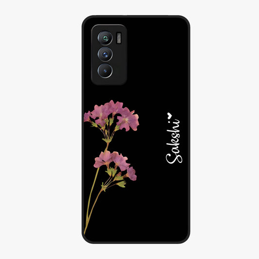 Riching Lavender Flower Custom Name Glass Case showing flat back view with lavender floral artwork and personalized name design.