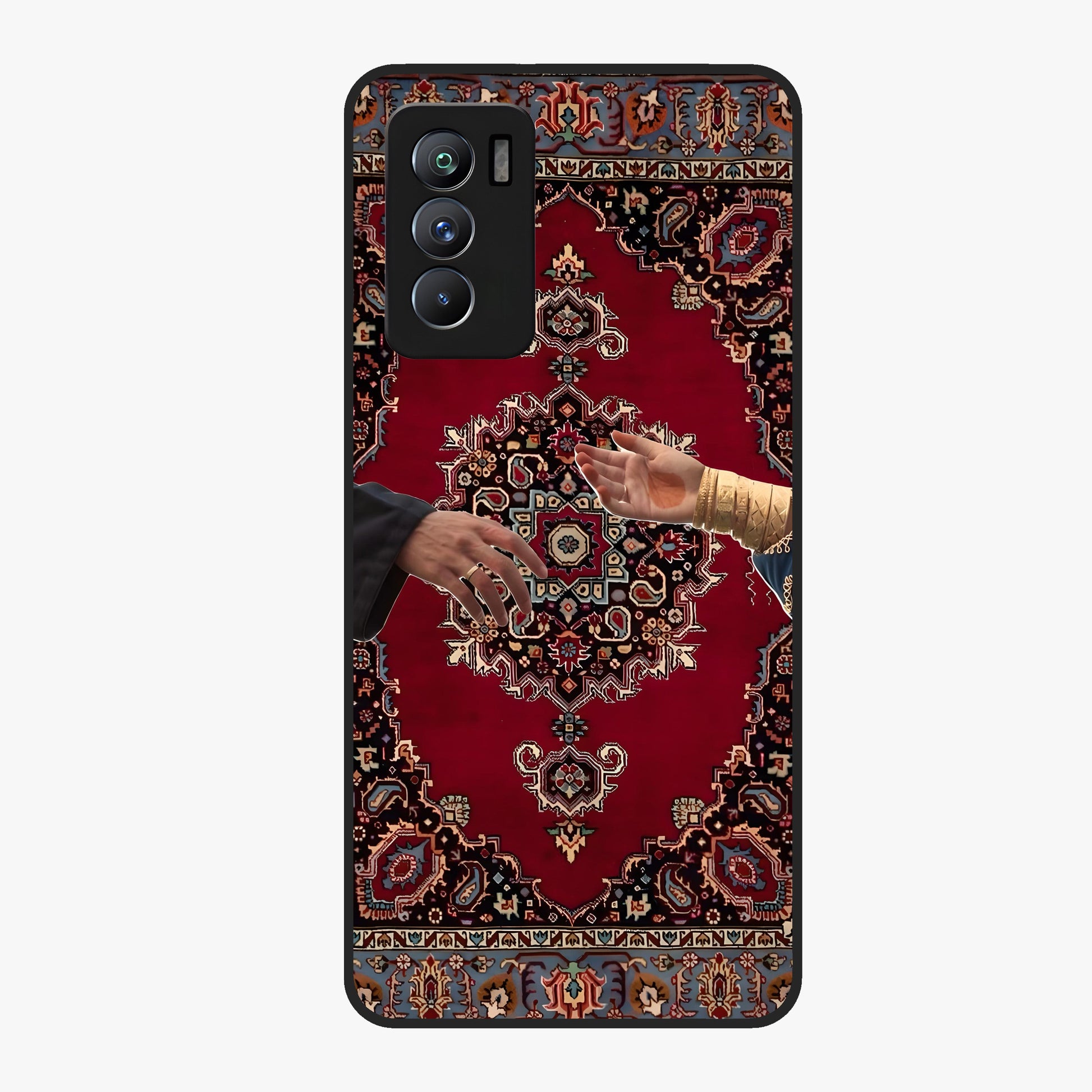 Royal Touch Reach Glass Case showing flat back view with elegant royal themed artwork and glossy glass finish.