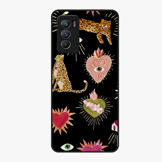 Sacred Jungle Heart Glass Case showing flat back view with jungle inspired heart artwork and glossy glass finish.