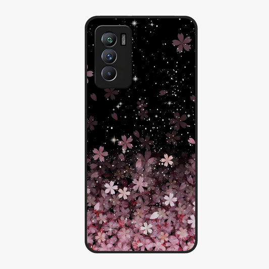 Small Starry Flowers Glass Case showing flat back view with delicate starry floral artwork and glossy glass finish.